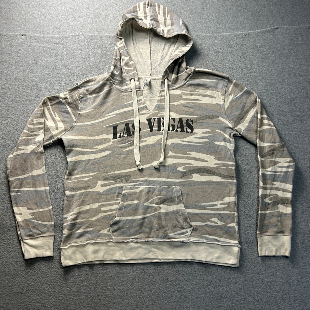 Las Vegas Camo Hoodie Womens XL Gray Camouflage Print Pullover Kangaroo Pocket